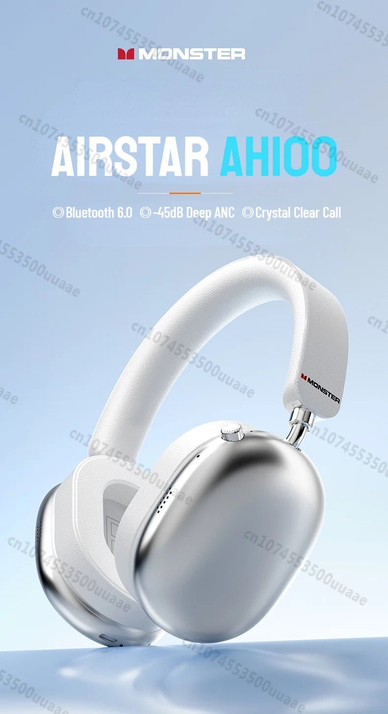Monster Airstar AH100 ANC Bluetooth 6.0 Over-Ear Headphone with Active Noise Canceling -45dB Powerful Bass Wireless/Wire Headset - VoltNest