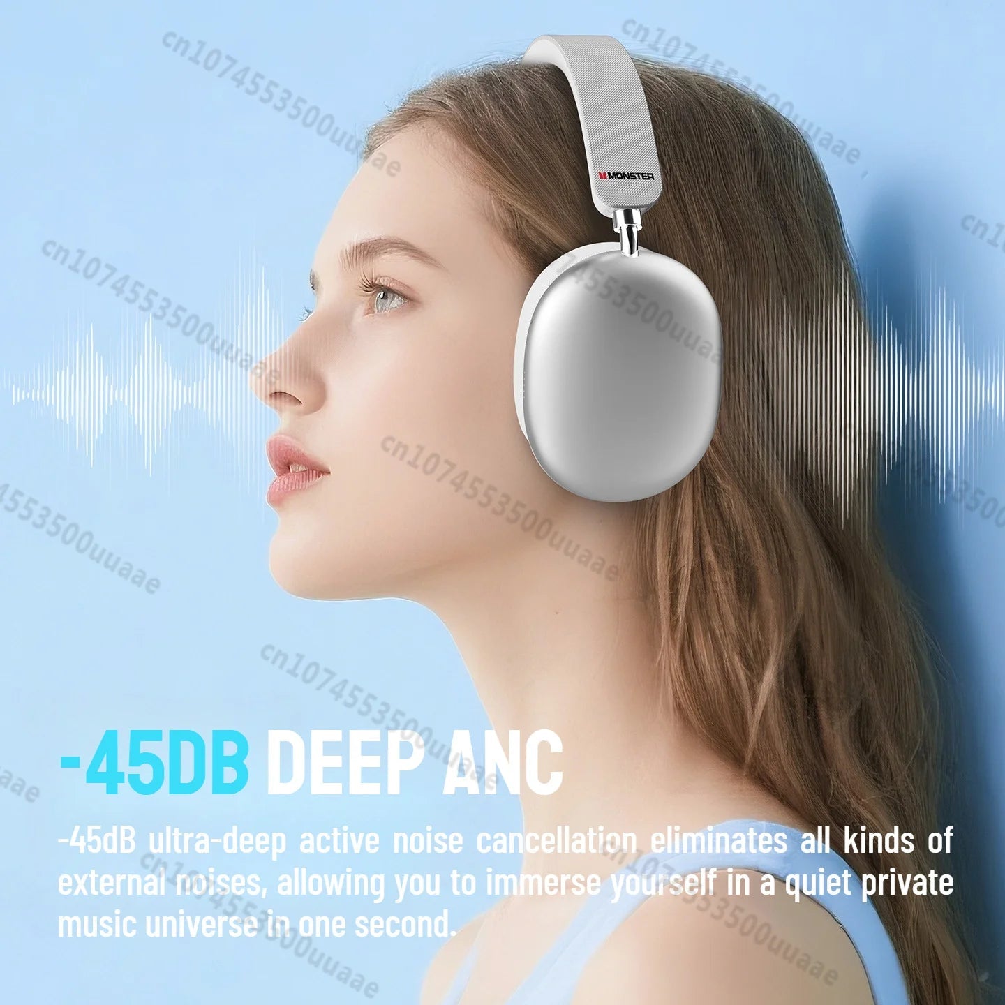 Monster Airstar AH100 ANC Bluetooth 6.0 Over-Ear Headphone with Active Noise Canceling -45dB Powerful Bass Wireless/Wire Headset - VoltNest