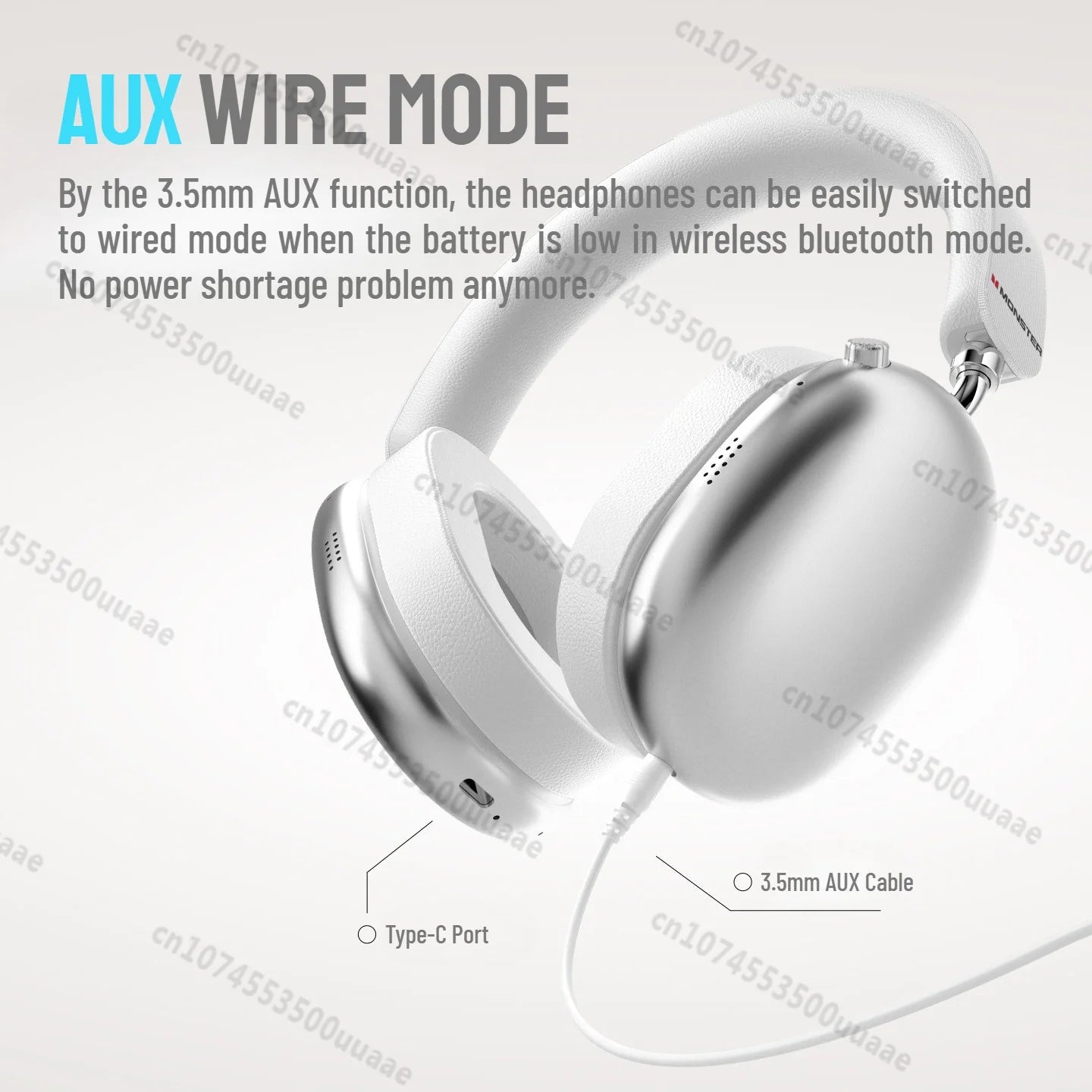 Monster Airstar AH100 ANC Bluetooth 6.0 Over-Ear Headphone with Active Noise Canceling -45dB Powerful Bass Wireless/Wire Headset - VoltNest