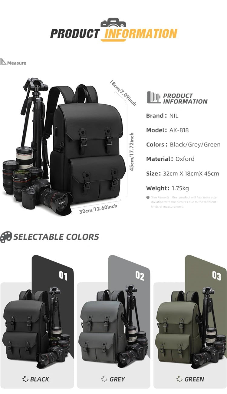 VoltNest Large Capacity Camera Backpack | Oxford Cloth DSLR Photography Travel Bag - VoltNest