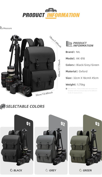 VoltNest Large Capacity Camera Backpack | Oxford Cloth DSLR Photography Travel Bag - VoltNest