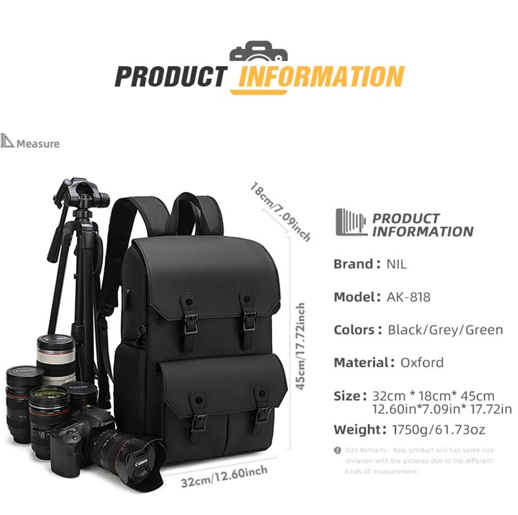 VoltNest Large Capacity Camera Backpack | Oxford Cloth DSLR Photography Travel Bag - VoltNest