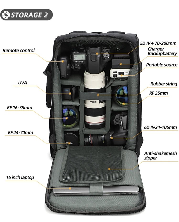 VoltNest Large Capacity Camera Backpack | Oxford Cloth DSLR Photography Travel Bag - VoltNest
