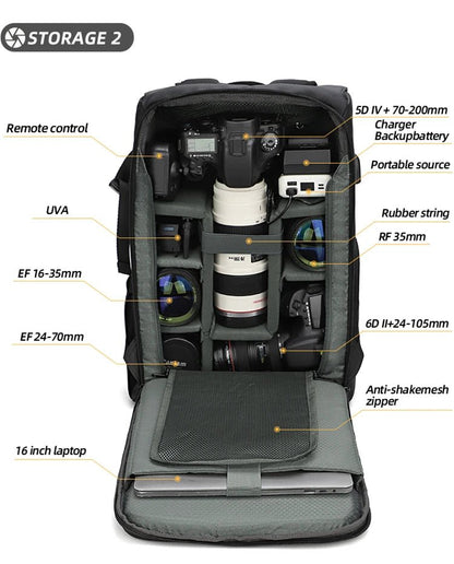 VoltNest Large Capacity Camera Backpack | Oxford Cloth DSLR Photography Travel Bag - VoltNest